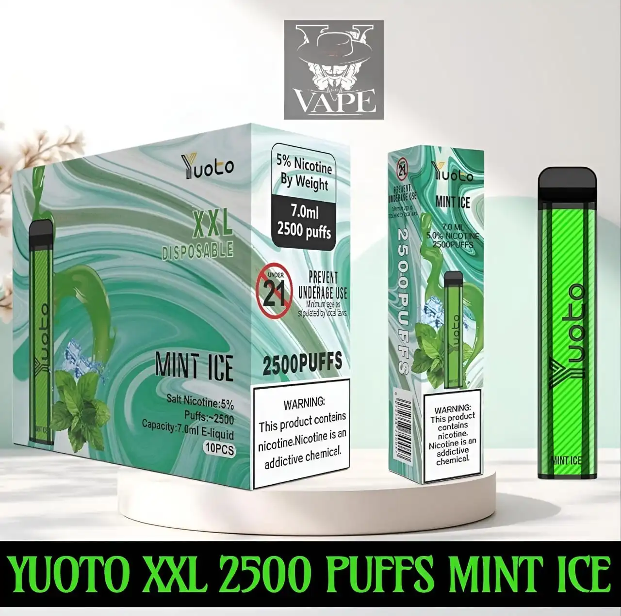 Yuoto XXL 2500 Puffs Mint Ice Disposable Vape - Dubai UAE