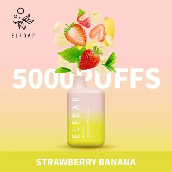 New Disposable Vape 5000 Puffs Elf Bar Strawberry Banana- Pod