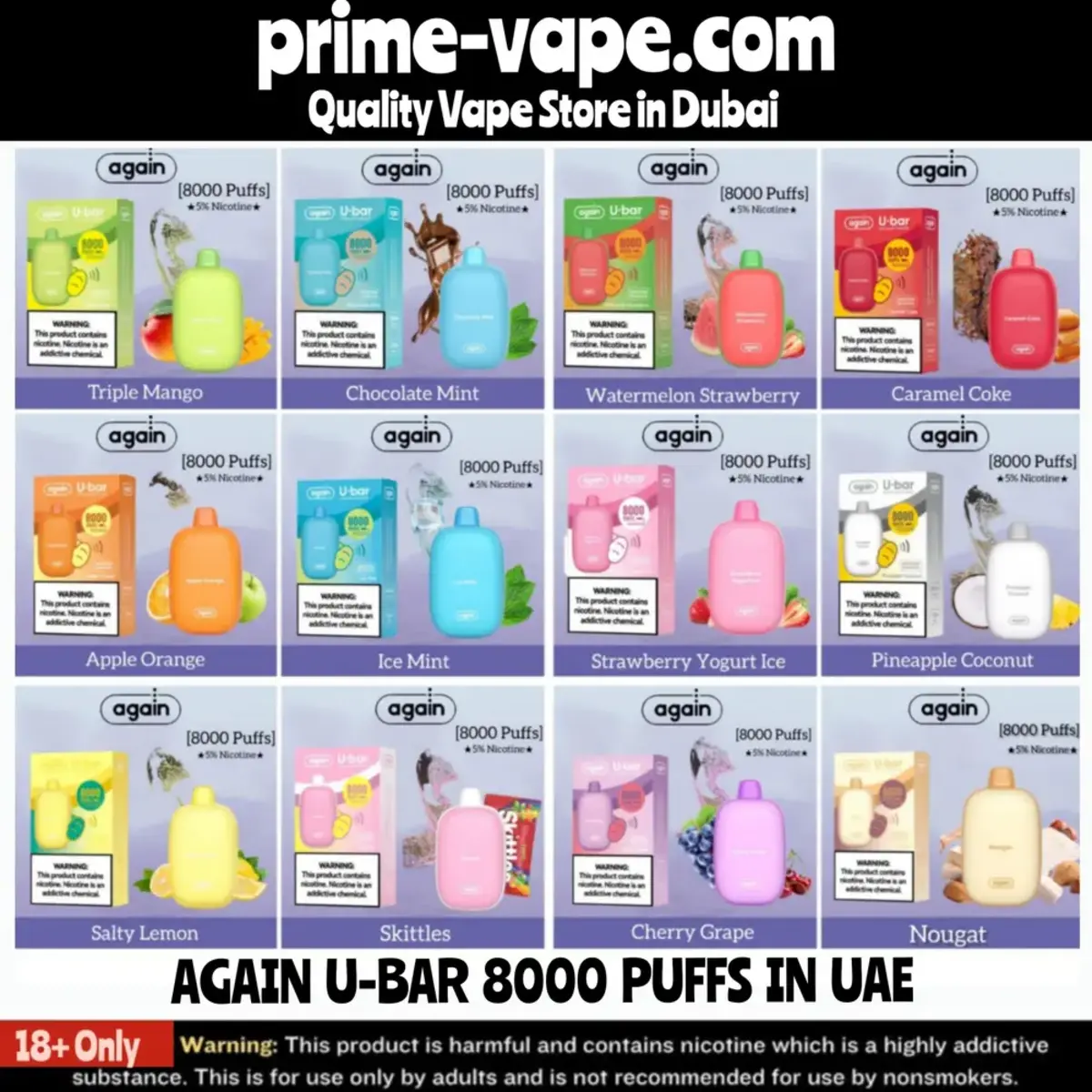 Again U-bar 8000 Puffs disposable vape in Dubai- Prime Vape UAE