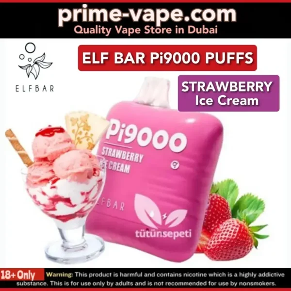 Strawberry Ice Cream Elf Bar Pi9000 Puffs Disposable Vape- Dubai