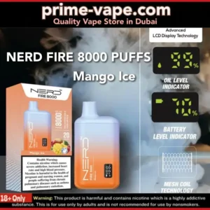 Mango Ice Nerd Fire 8000 Puffs Disposable Vape Kit- Dubai UAE