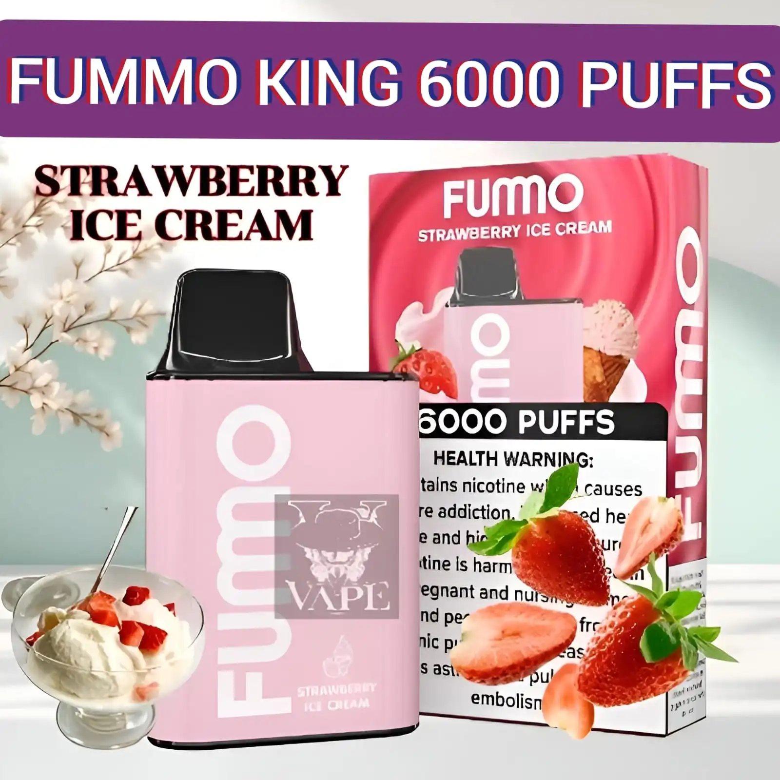 Fumo Strawberry Ice Cream 6000 Puffs Disposable Vape pod - King