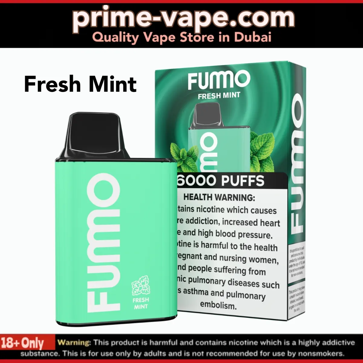 Fumo King Fresh Mint 6000 Puffs Disposable Vape in Dubai UAE