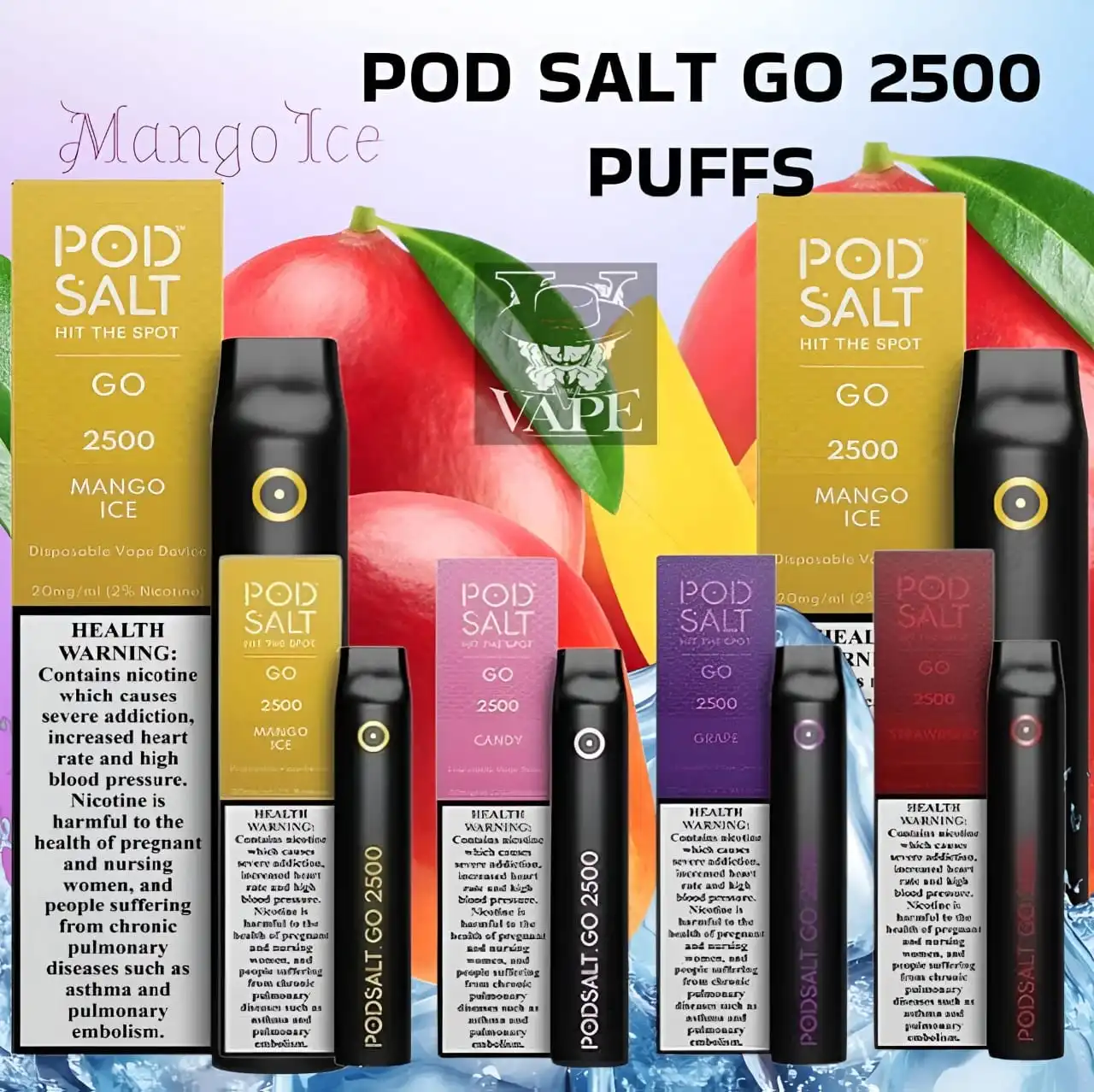 Pod Salt Go Mango Ice 2500 Puffs Disposable Vape in Dubai UAE