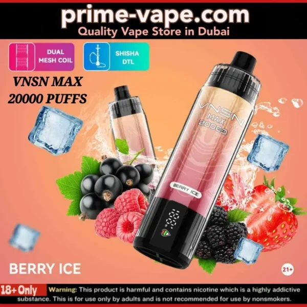 VNSN Max Berry Ice 20000 Puffs Shisha Disposable Vape- UAE