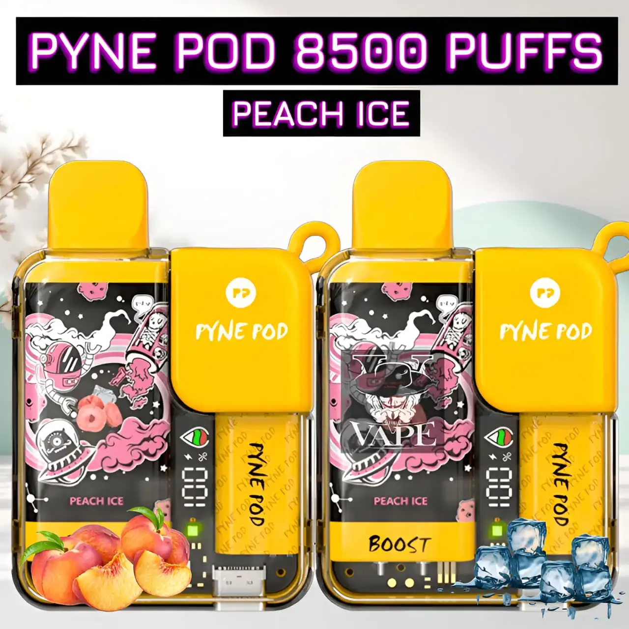 Pyne Pod Peach Ice 8500 Puffs Disposable Vape Kit - Dubai UAE