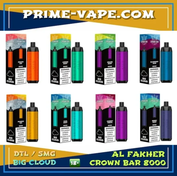 Al Fakher 8000 Puffs Crown Bar 5mg DTL Disposable Vape - Dubai