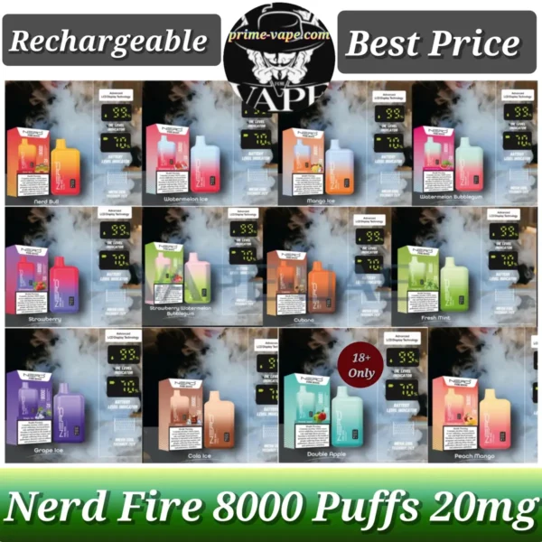 Nerd Fire 8000 Puffs Disposable Vape 20MG Flavor in Dubai UAE