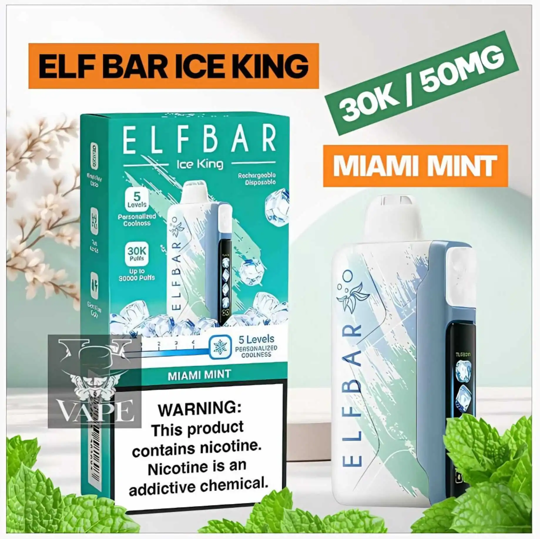 Elf Bar Ice King Miami Mint 30000 Puffs Disposable Vape - Dubai UAE